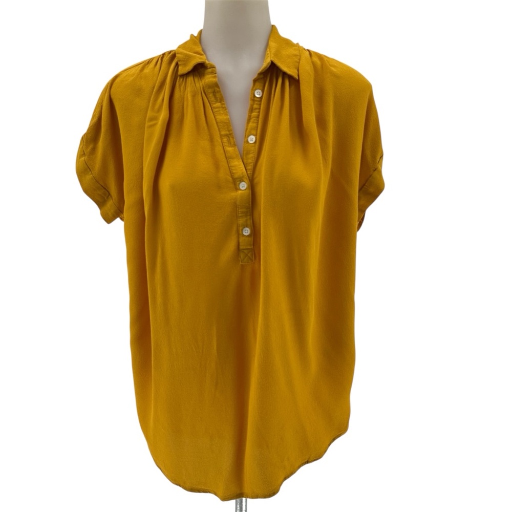 Madewell Drapey Central Popover Oversized Blouse Mustard Golden Yellow Sz XS